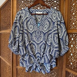 Rose & Olive Navy and White Patterned Blouse